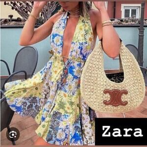 Zara Floral Halter Dress  Size Medium NWT